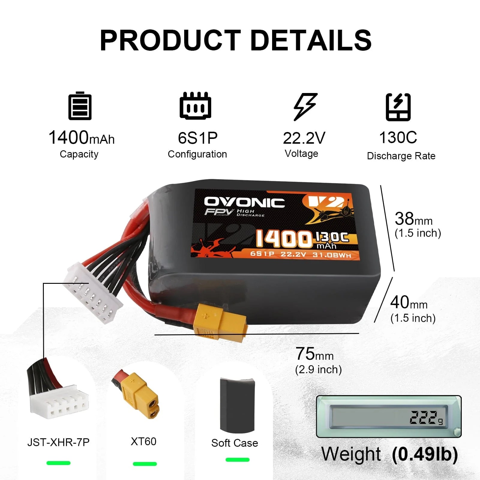 Batterie LiPo Ovonic 6S 22,2V  - Drone Backpack avis et prix
